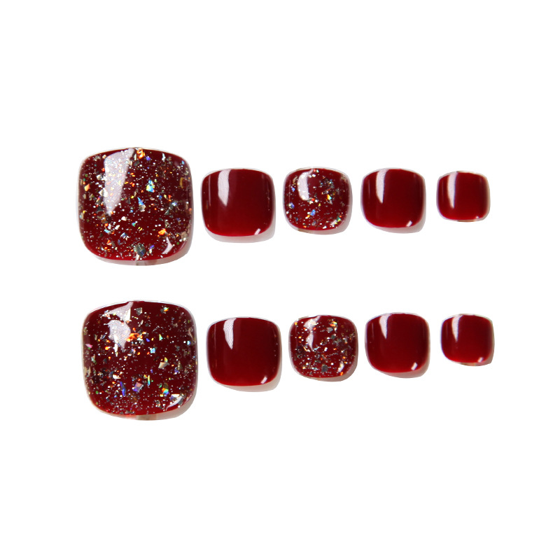 wnes661新款脚趾甲成品显白闪粉亮片脚指甲贴片tzf