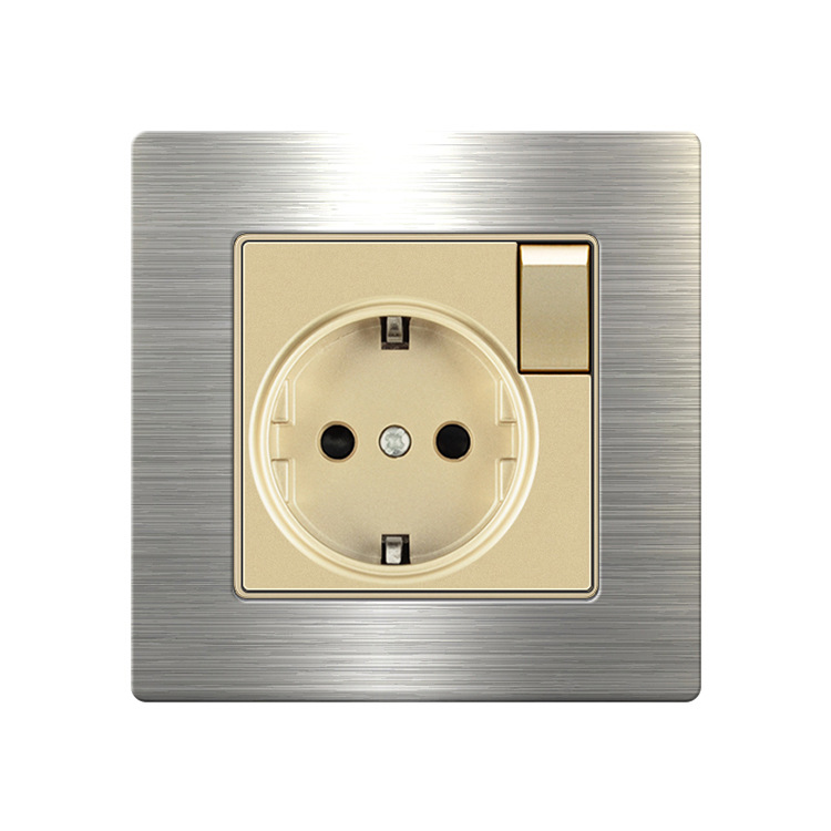 fiko 银色不锈钢拉丝86型法标法式16a插座带开关欧式外贸插座法标