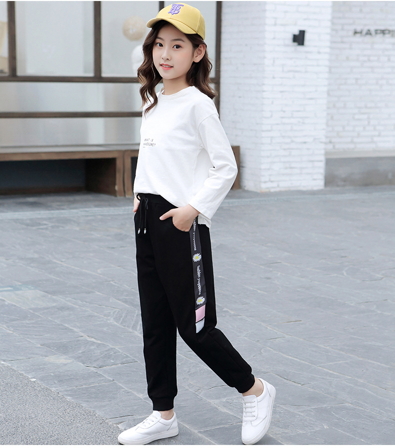 女童运动裤2020春秋新款儿童中大童韩版时尚绣花小女孩休闲裤潮范