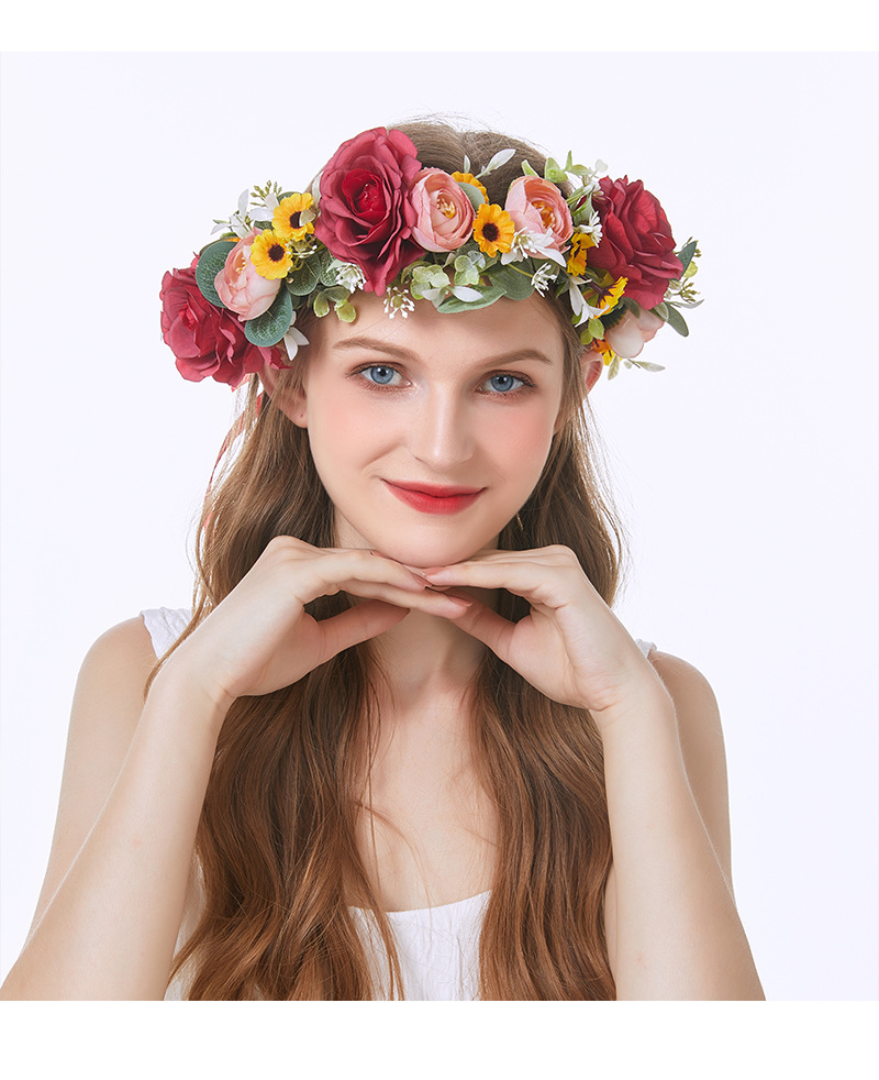 赫拉花环~新款复古花冠秋色松果手工仿真花新娘写真拍照头饰批发