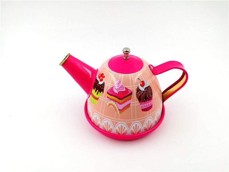 儿童过家家玩具茶壶茶杯定制图案马口铁花茶具套装 diy play toys