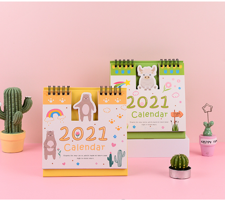 2021年台历日系可爱桌面摆日历册卡通造型凹凸韩版桌面创意记事本