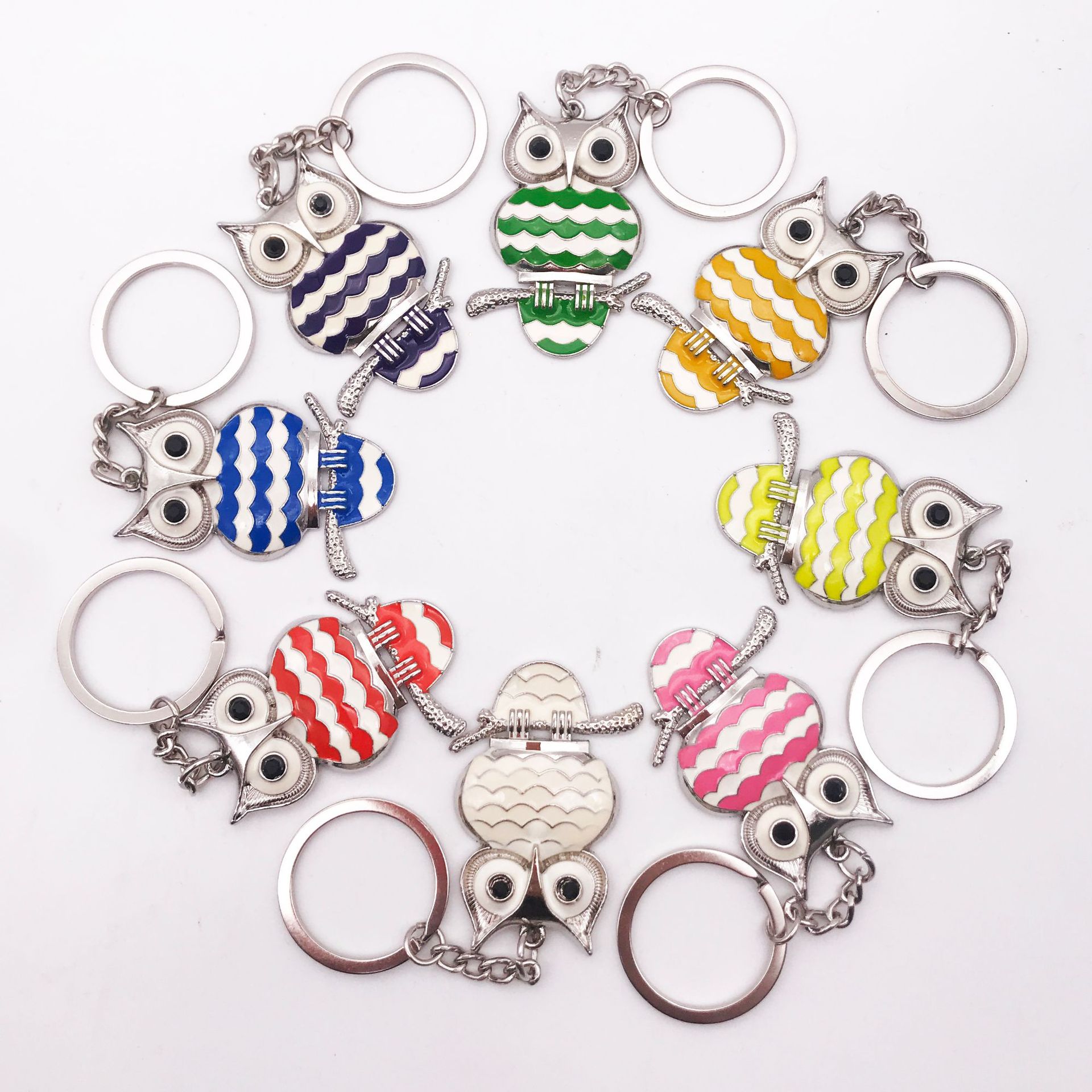 Baking Paint for Metal Keychain Creative Cartoon Metal Key Pendants Factory Customized Small Gift Owl Key Chain