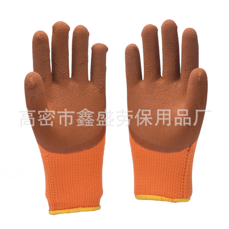 Factory Wholesale Spot Thickened Warm Terry Foam Protective Gloves Wear-Resistant Non-Slip and Oilproof Labor Protection Gloves