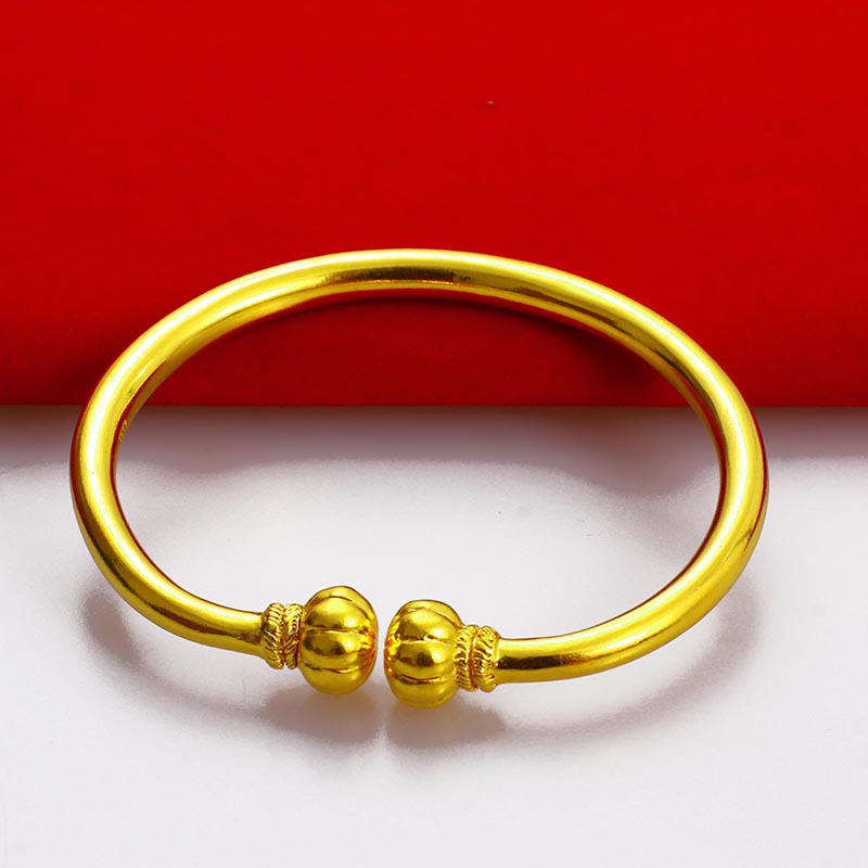 黄金手镯9999纯金包纯银南瓜头手镯实心开口镯子手环小众设计首饰