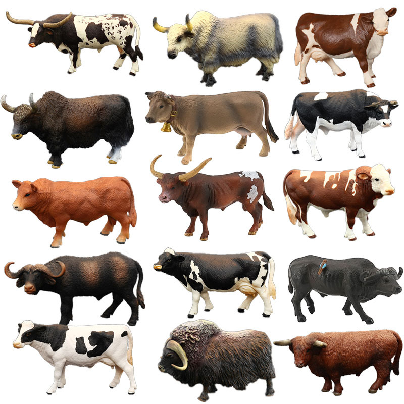 儿童仿真动物玩具野生动物模型套装 实心水牛黄牛奶牛野牛斗牛