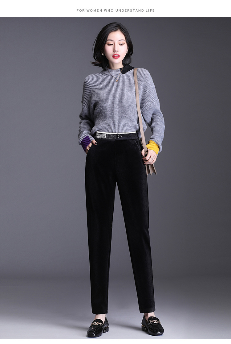 条绒裤子女秋冬款2020新款韩版宽松显瘦女士哈伦裤休闲条绒裤子潮