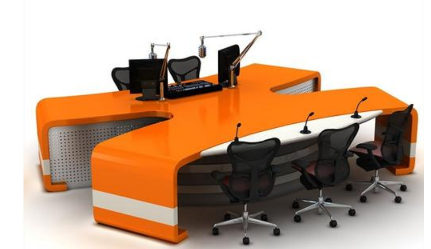 演播室主播桌 新闻直播台 演播桌 广播配音台主持桌演讲台-阿里巴巴