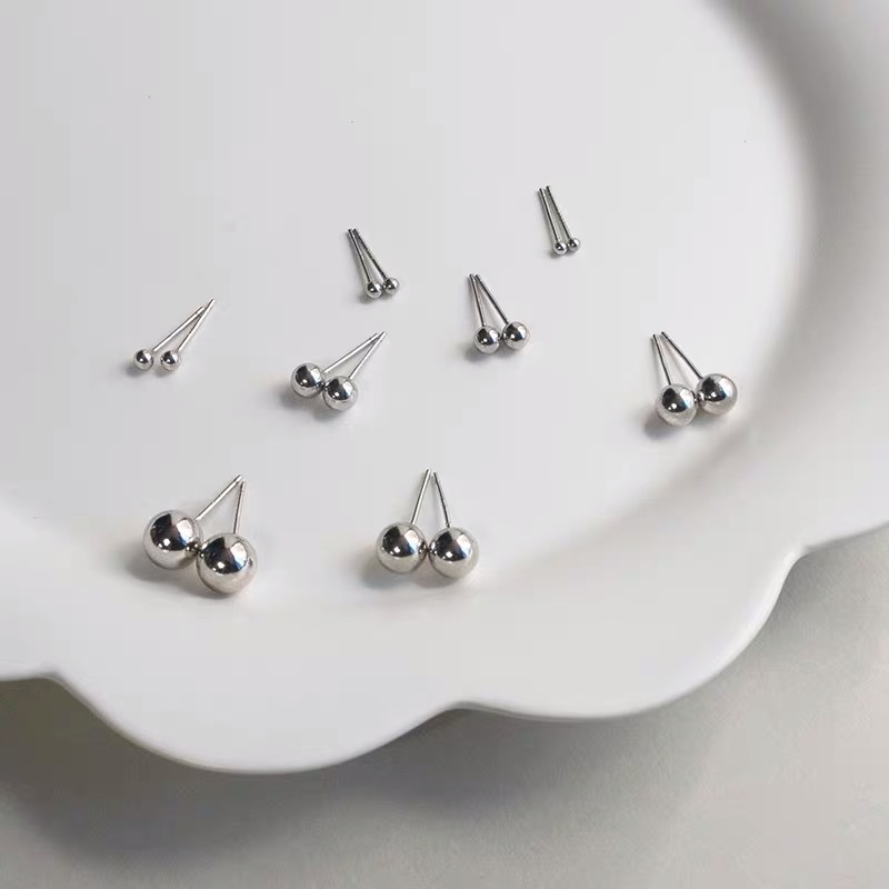 小银家s925纯银光珠耳钉时尚简约百搭耳饰品实用男女款