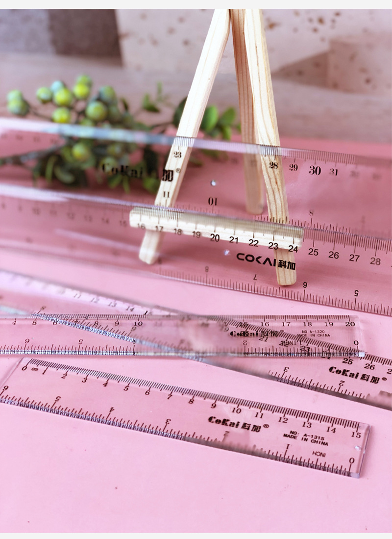 科加塑料透明直尺50cm办公绘画设计尺学生用尺双边印制英寸30厘米