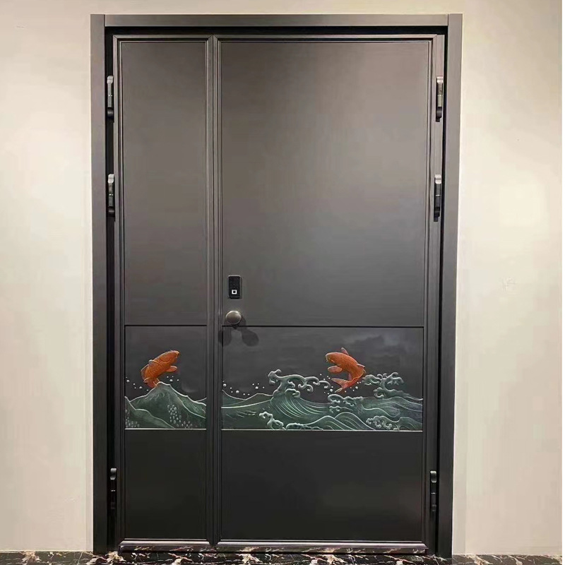 定制高端别墅大门 甲级双开防盗入户子母门玻璃门 欧式铸铝门厂家