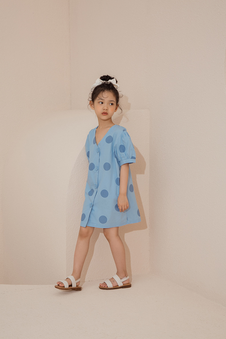小懒猫童装夏季新品儿童韩版亲子装连衣裙女童圆点宽松长裙