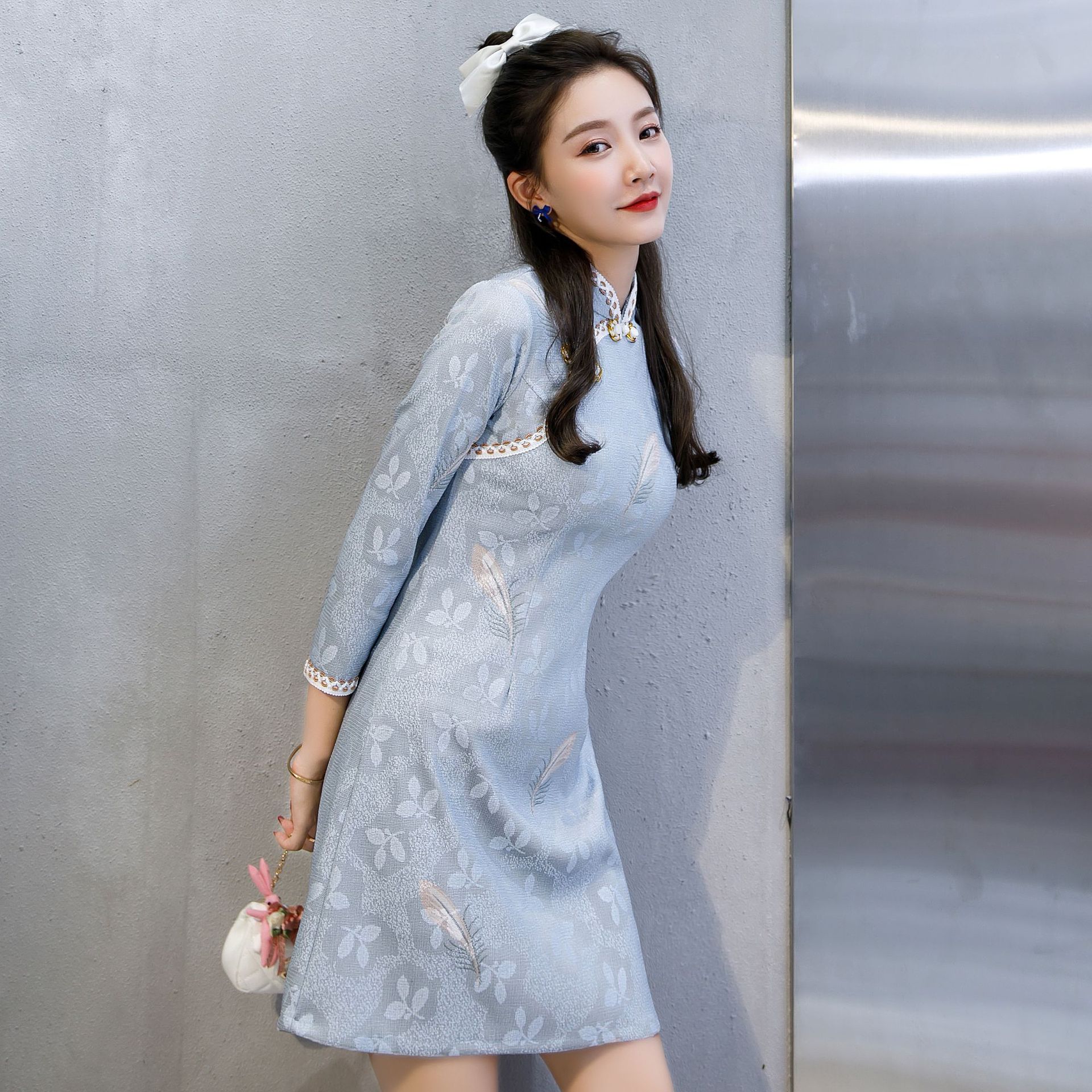 夏季新款女装旗袍年轻妈妈装舒适柔软印花连衣裙日常宴会走秀礼服