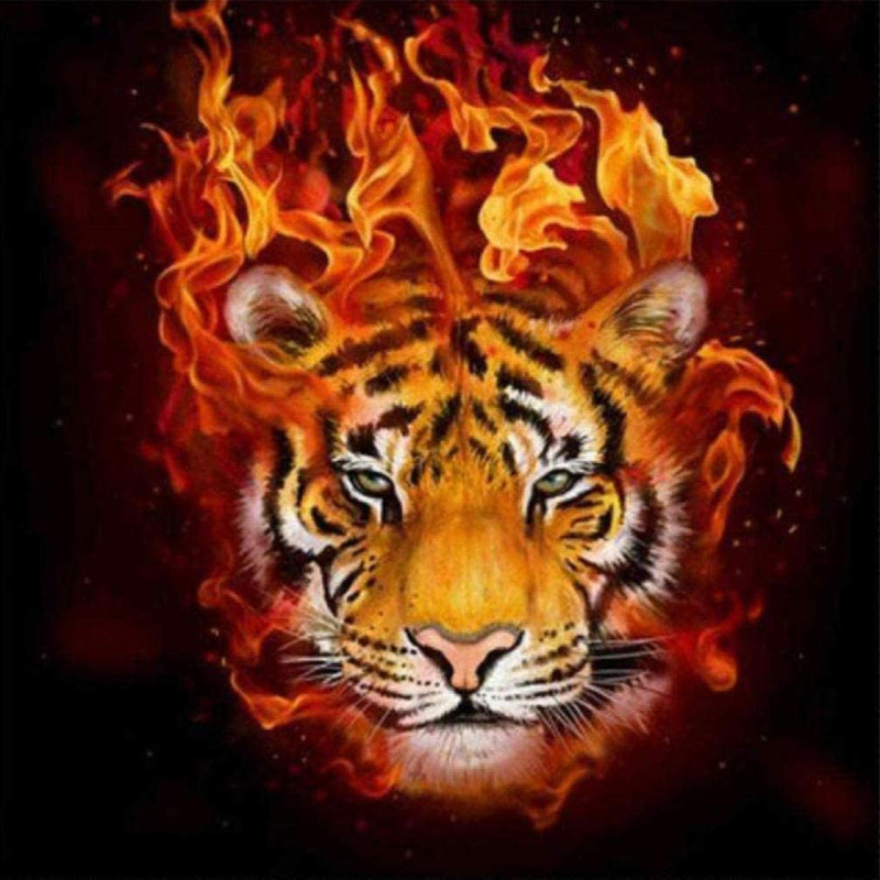 厂家供应外贸diy钻石画火焰老虎动物贴钻画满钻定制方钻圆钻定做