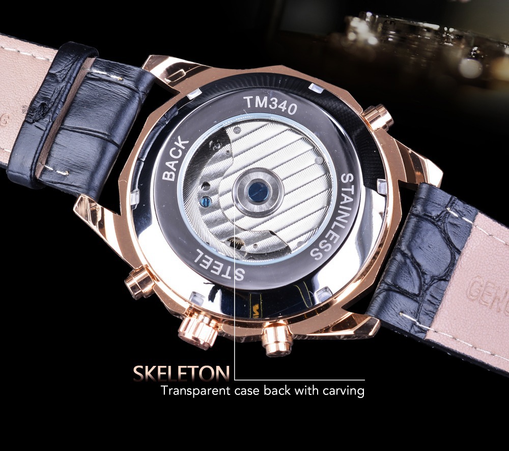 外贸热销 forsining 男士时尚休闲大表盘陀飞轮全自动机械手表