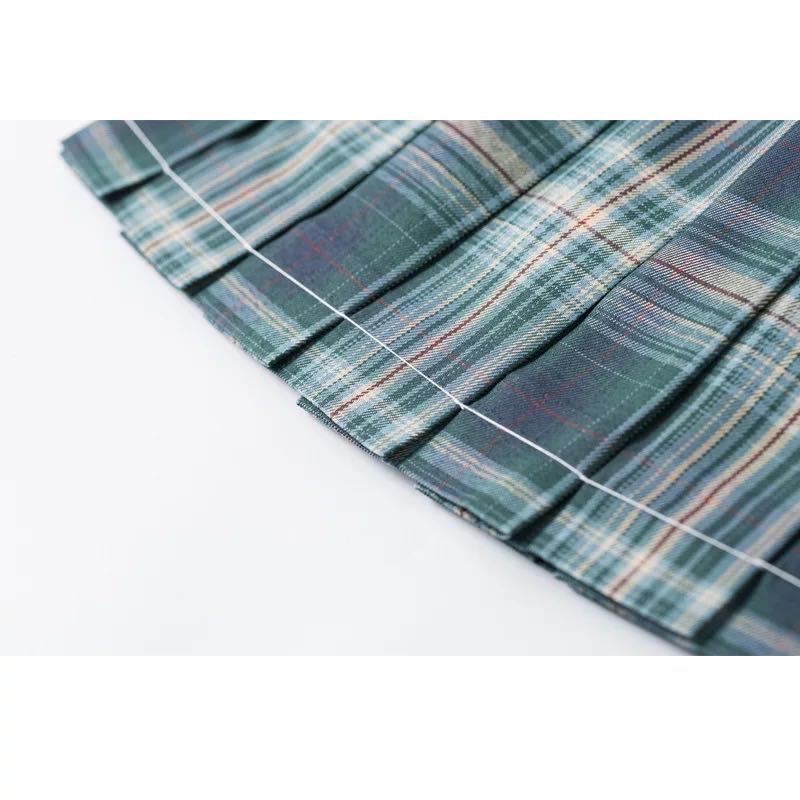 jk制服裙日本森林来信学生高腰绿格子百褶裙百折裙日系班服校服裙