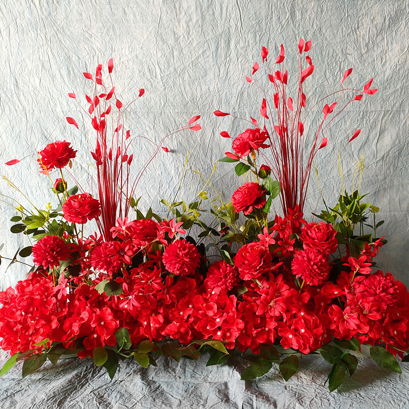 婚礼舞台仿真花花排新款婚庆梯台现场布置绢花新款孔雀草地排花