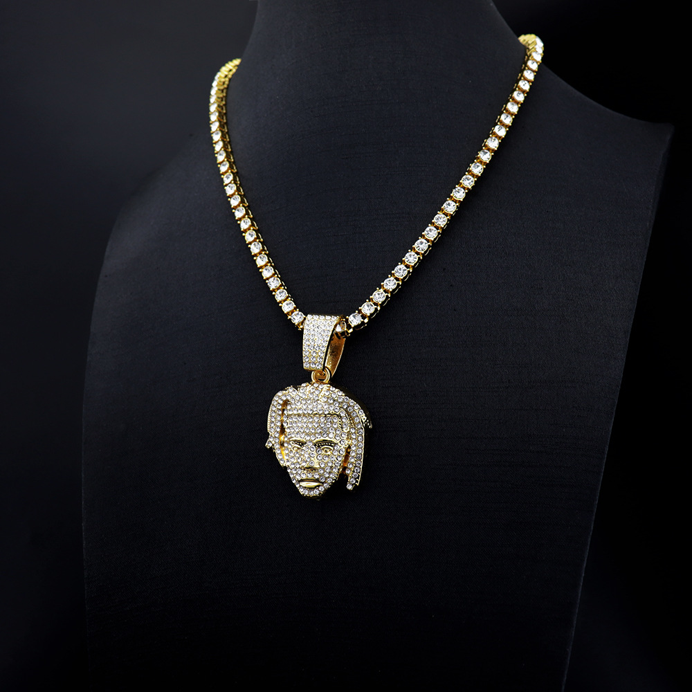 欧美嘻哈歌手xxxtentacion人头像吊坠镶水钻个性hiphop项链饰品