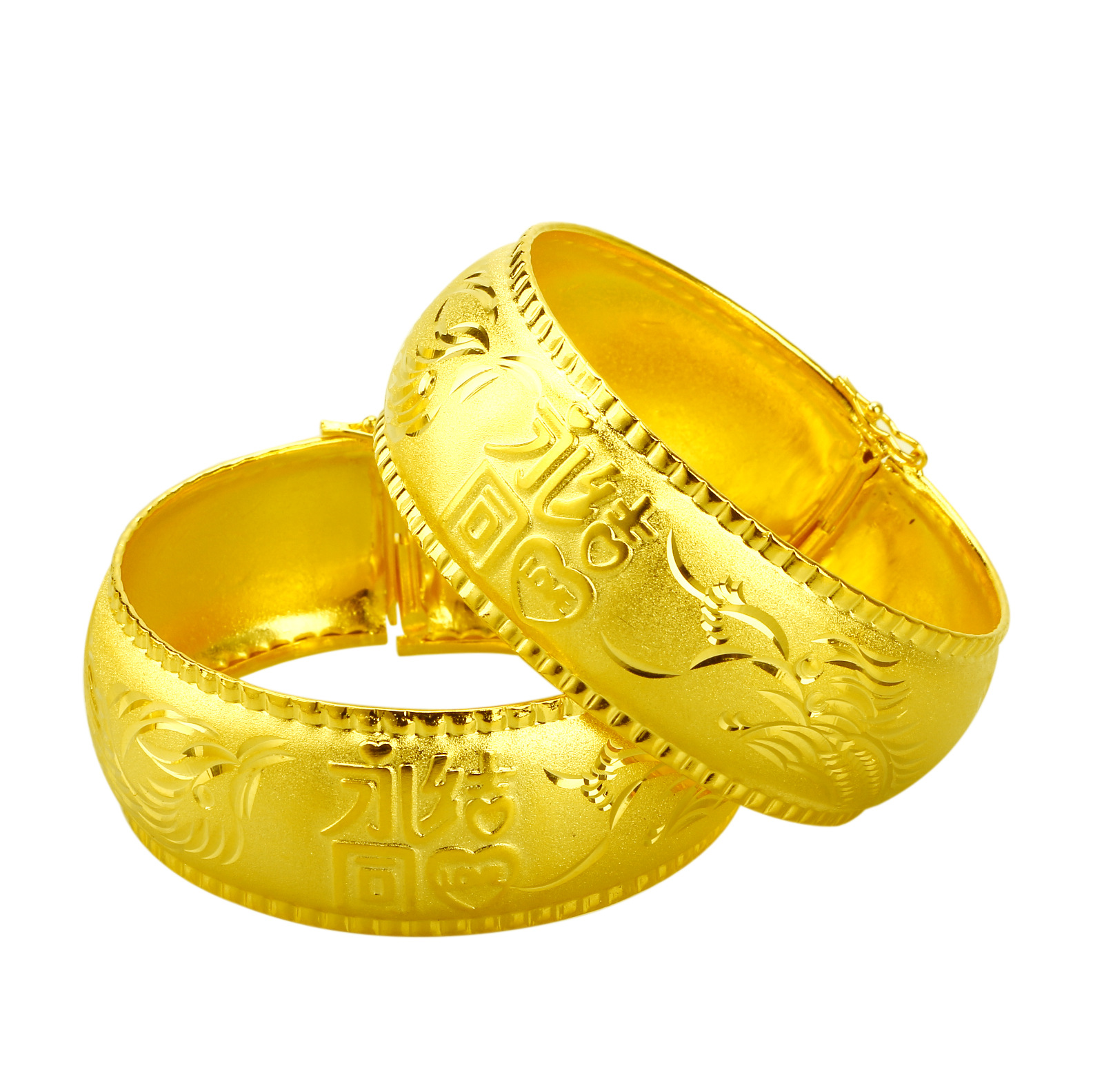 新娘叁金薄款龙凤手镯永结同心love金镯子女婚庆仿金手镯结婚饰品