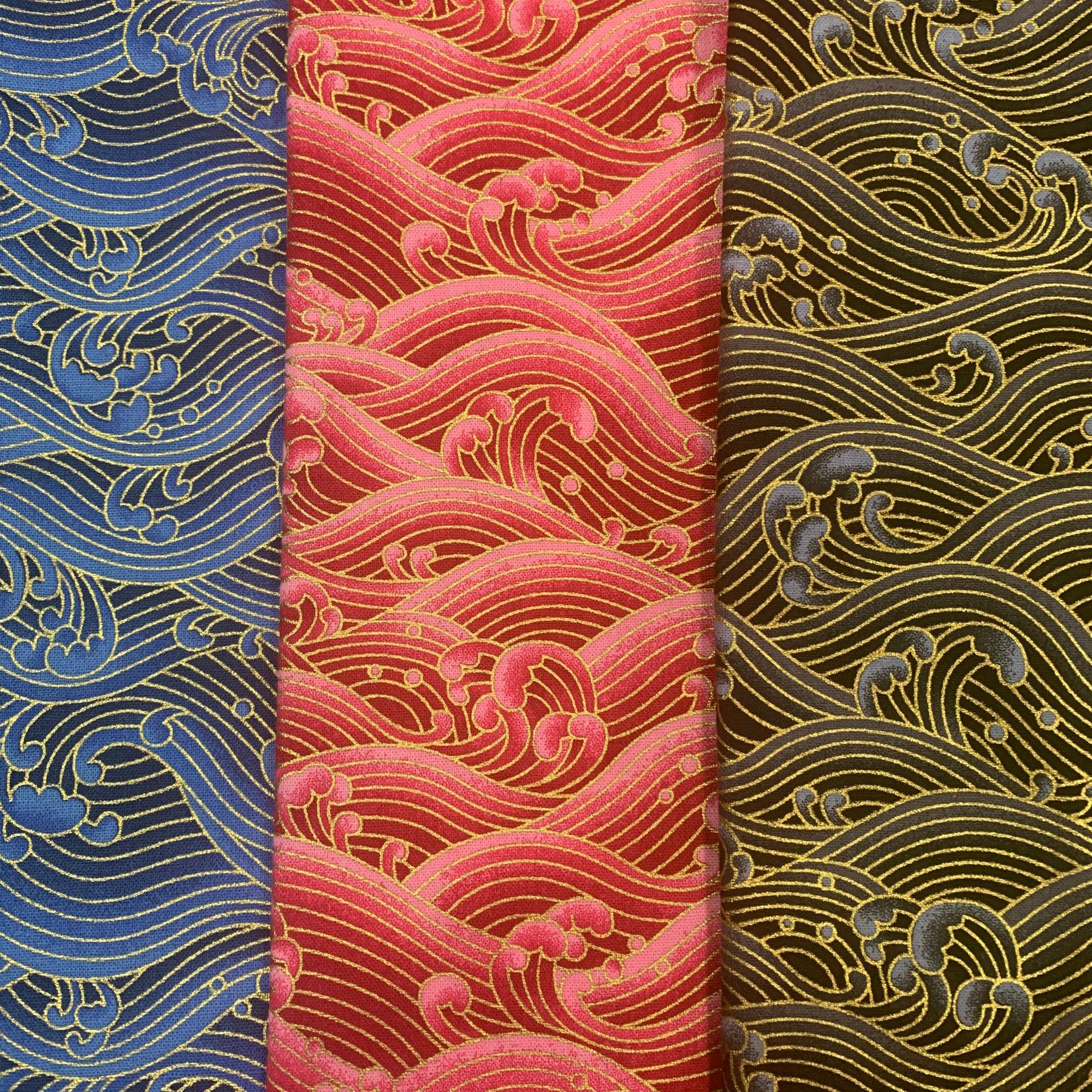 厂家直销全棉烫金棉布日式和风青海波纹海浪 现货供应