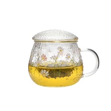 花茶锤纹带把玻璃杯高硼硅耐热泡茶杯分离杯养生杯可火炉加热