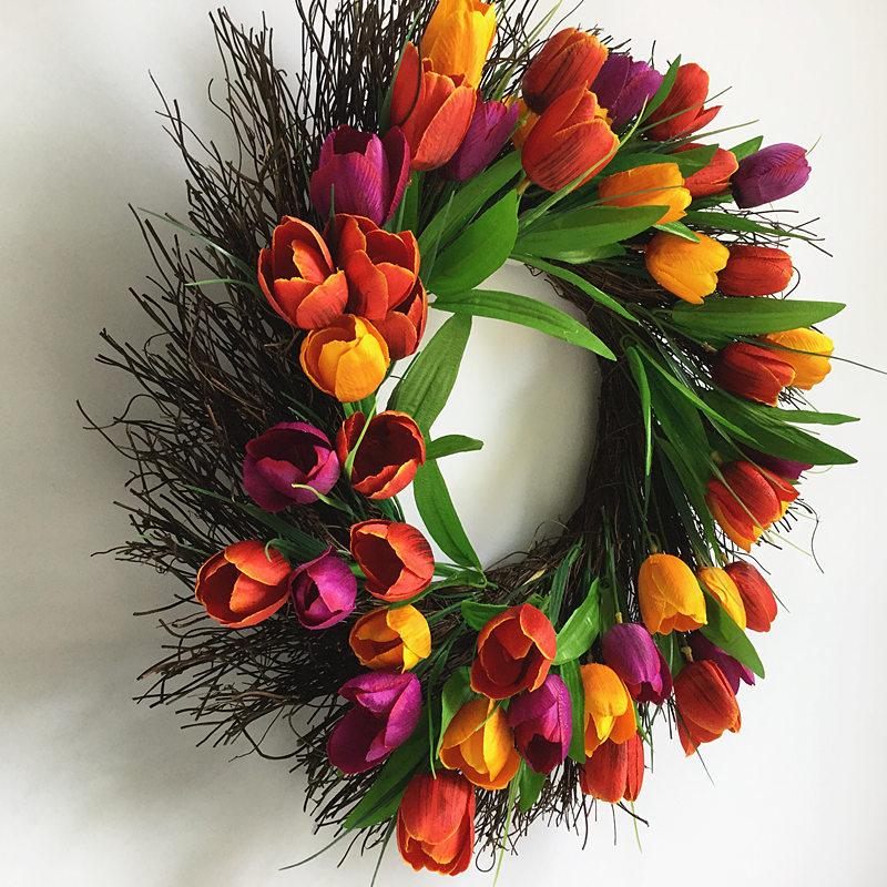 跨境仿真绢布郁金香大花环前门墙壁饰挂家居门楣装饰花圈婚礼花艺
