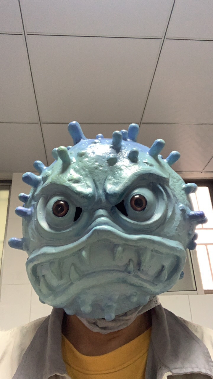 2020万圣节新品头套冠病毒乳胶面具covid-19绿发小丑面具