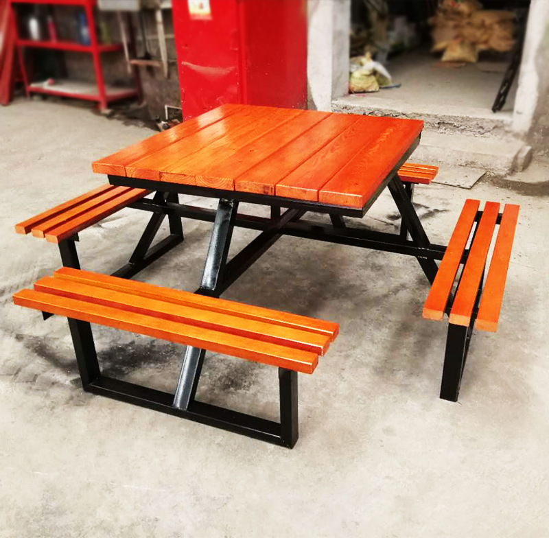 钢木桌椅户外休息棋牌桌椅公园景区固定桌椅一桌四椅定做