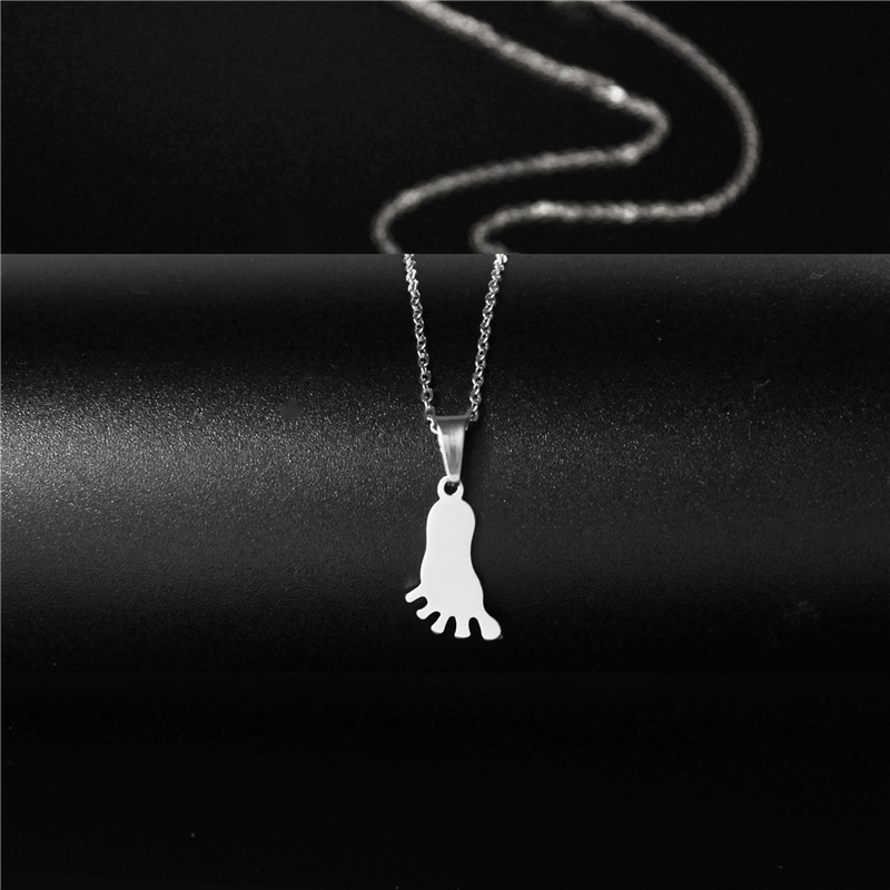 Korean Style Cute Foot Foot Necklace Pendant Stainless Steel Laser Sculpture Customized Item Female Chain Mother's Day Gift