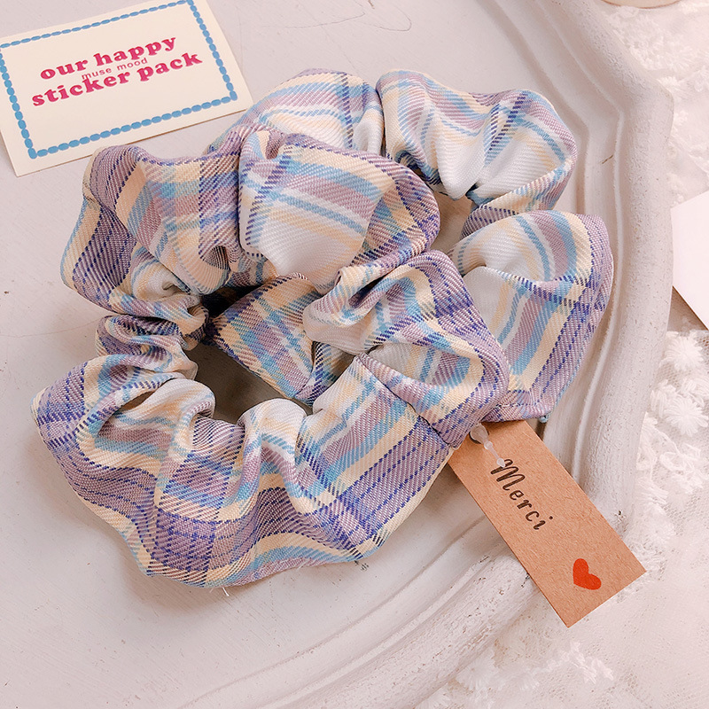 527125 jk制服奶油格子布艺少女简约百搭大肠圈法式复古马尾发圈