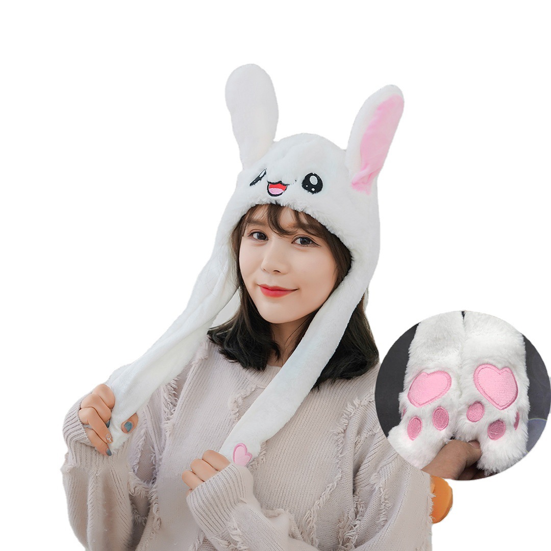 抖音同款耳朵会动的帽子网红小兔子帽兔兔子帽子 可爱儿童秋冬女