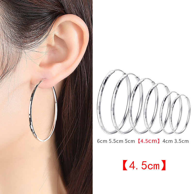 925 Sterling Silver High Sense round Ring Earrings Women's New Korean Temperamental Minority Design Sense Big Ear Ring Thin-Looking Earrings