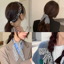 韩版法式感豹纹发带飘带扎马尾绑发丝巾头带多功能束发带头饰