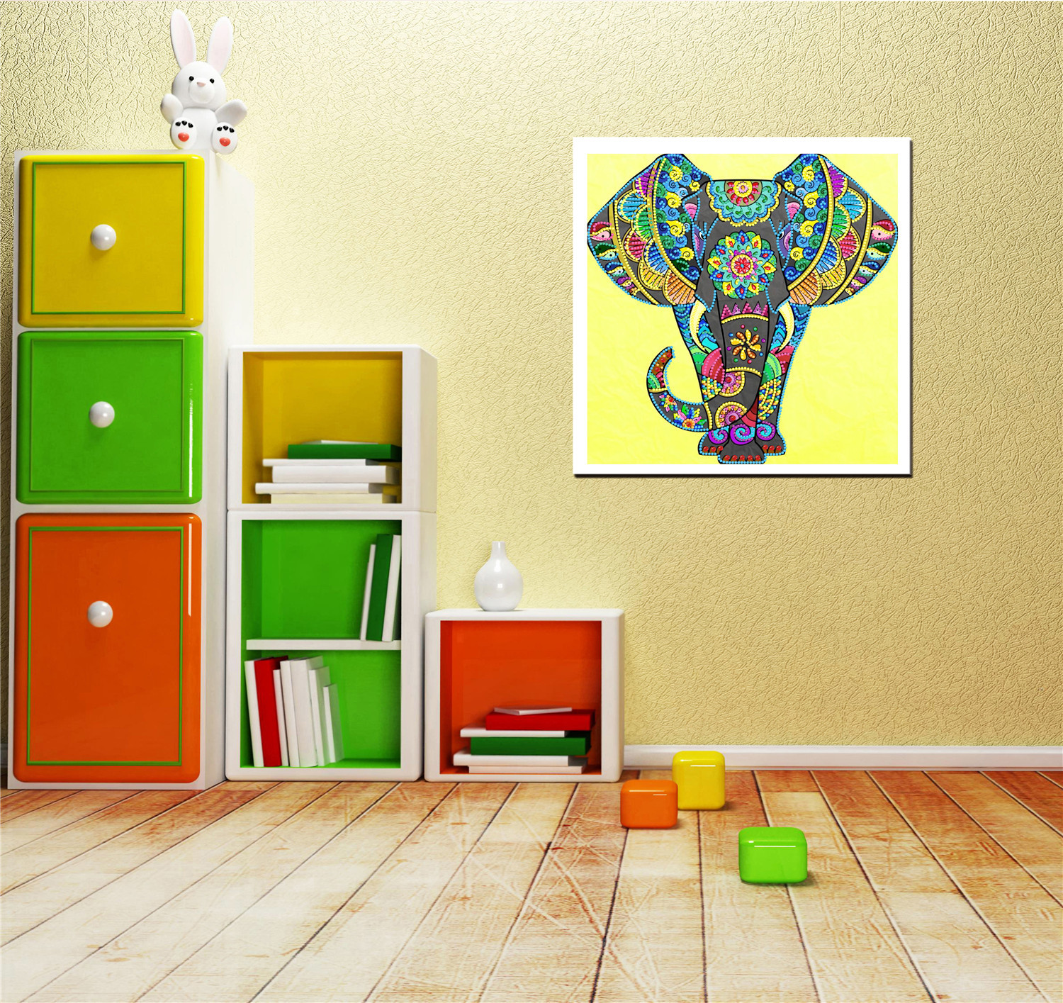 跨境diy5d生态棉圆钻异形钻石画 彩色大象家居装饰画挂画厂家直销