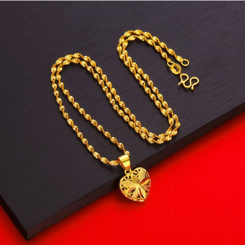 桃心吊坠女越南沙金饰品黄铜镀金项链网红直播首饰厂家现货批发