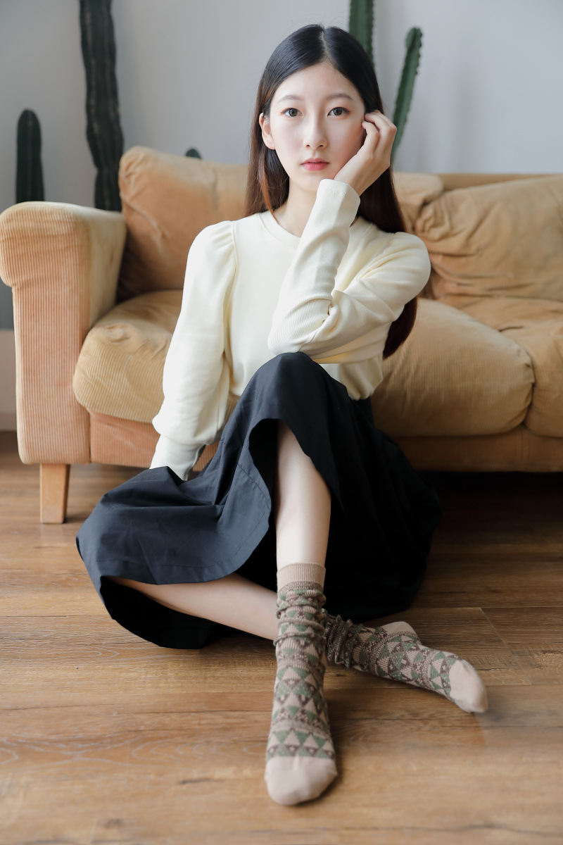 高品socks精梳棉袜子批发 双路复古民族风女袜大三角中筒棉袜