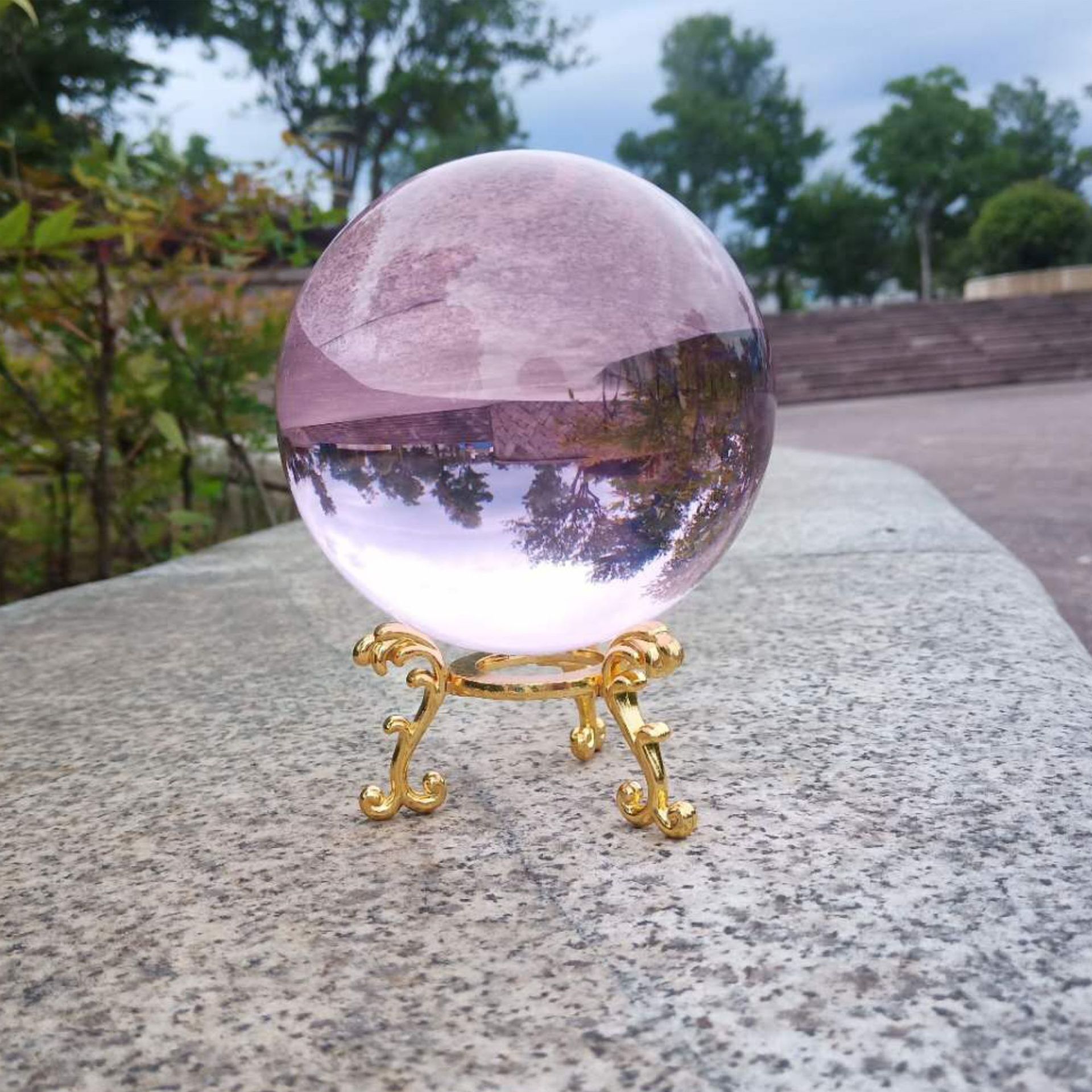 水晶球彩色紫色光球 水晶球转运流水摆件 客厅书房酒柜办公桌摆件