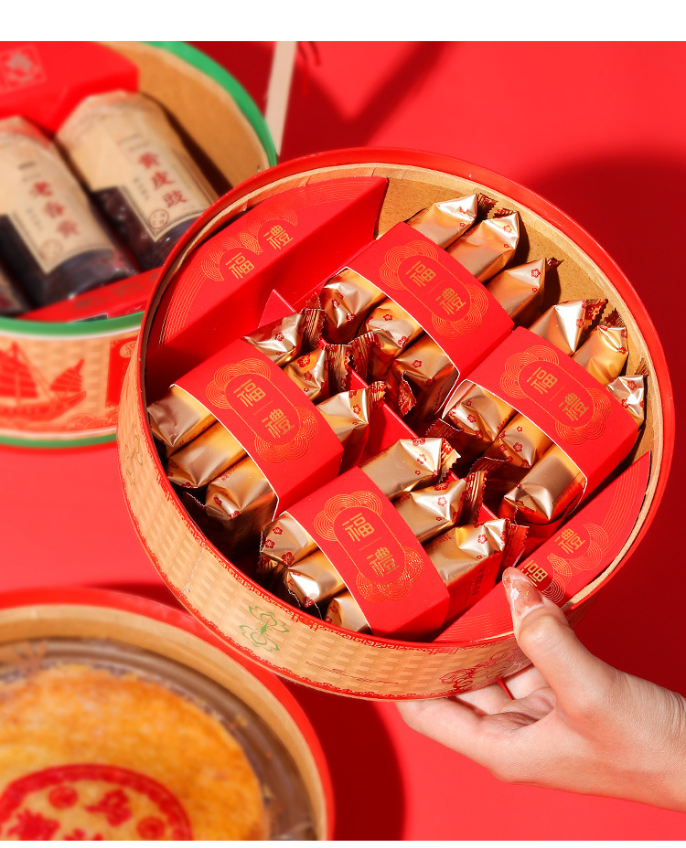 传统三层圆形手提春盛礼盒 新年节日潮汕年货礼物纸质包装盒定做