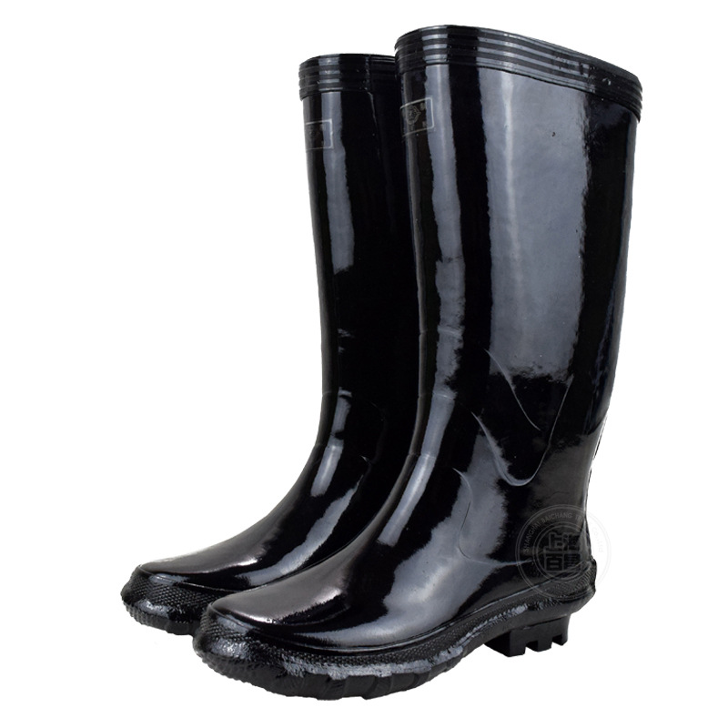 上海牌双钱橡胶长筒靴高帮雨鞋男女高筒雨靴棉布内里工作劳保水靴