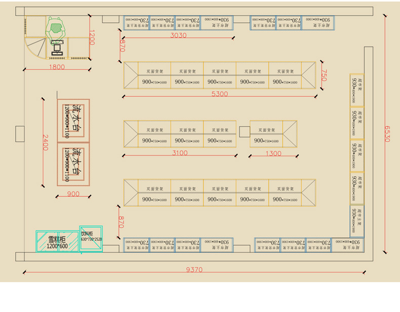 乐奇亚店铺设计超市便利店规划布局效果图cad图纸设计三维效果图