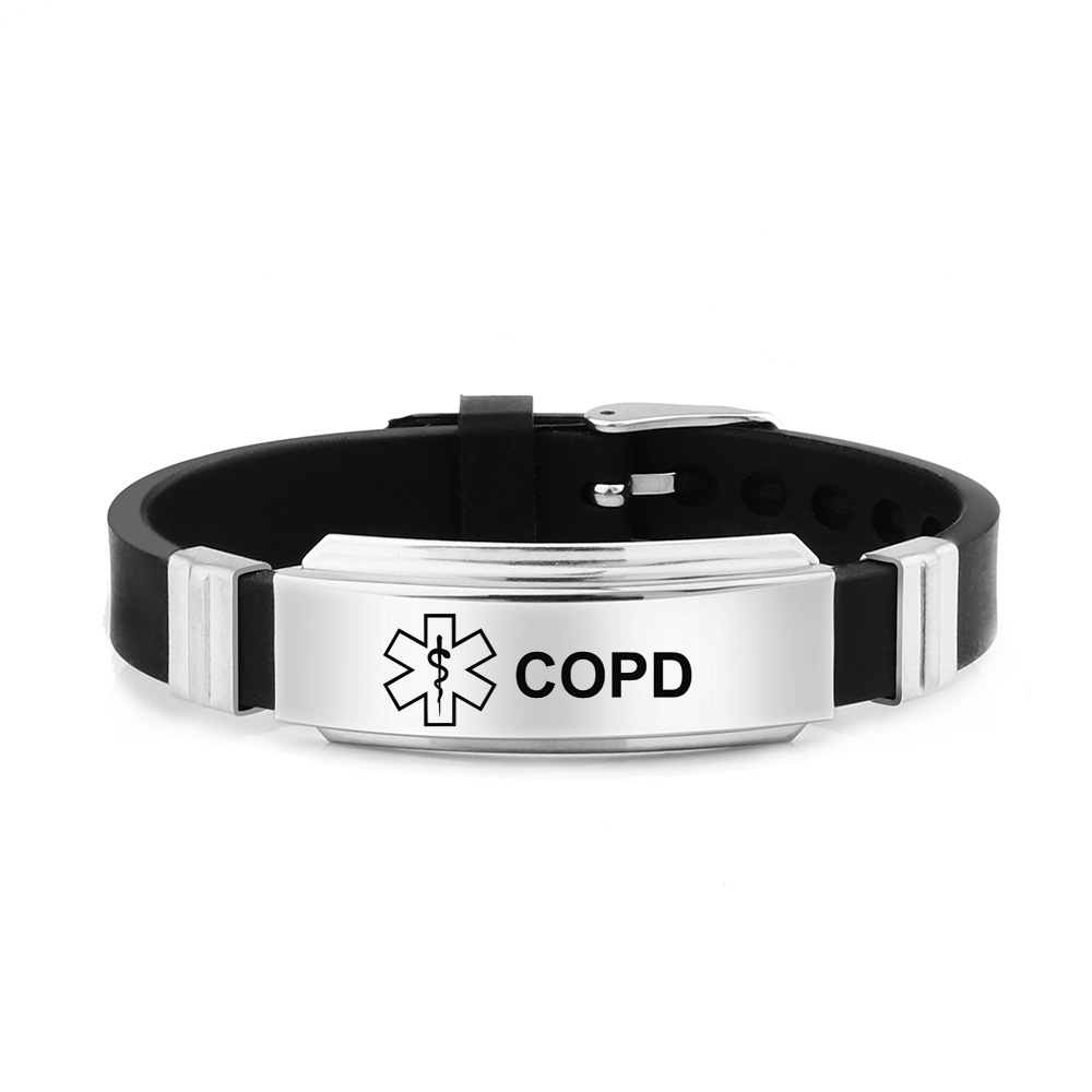 Black Silicone Bracelet Sugar Disease Bracelet Stainless Steel Star of Life Medical Logo Diabetic Silicone Bracelet