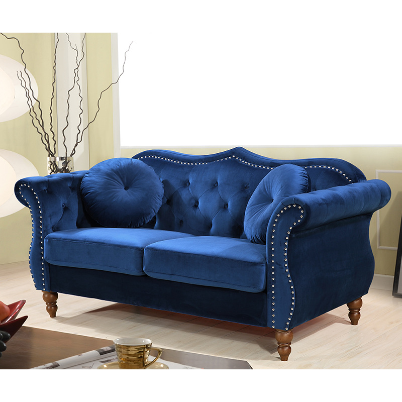 美式乡村蓝色布艺双人三人客厅沙发轻奢时尚造型休闲简约加厚沙发
