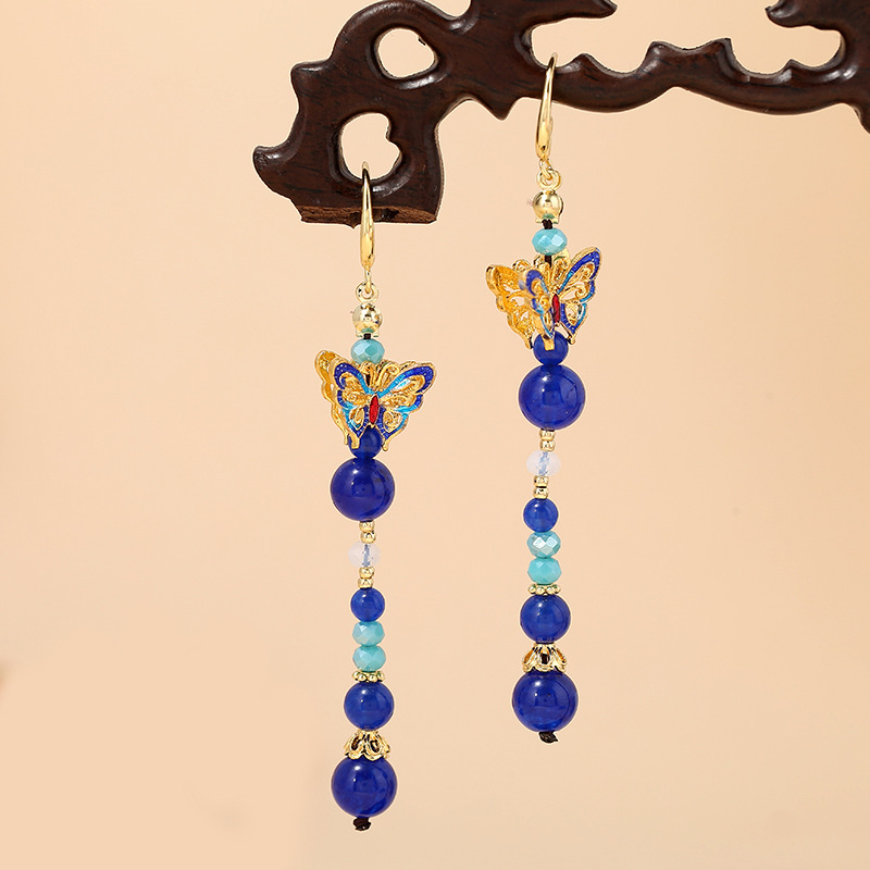 厂家批发汉服配饰diy步摇民族风耳环古装女士景泰蓝贝壳流苏耳饰