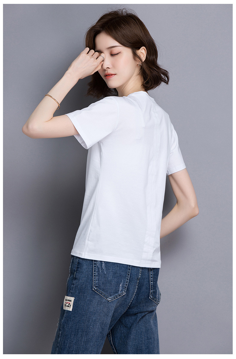 2020春夏新款圆领百搭纯棉宽松纯白色半袖打底体恤修身短袖t恤女