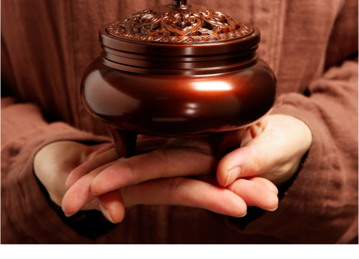 纯铜香炉家用室内檀香炉沉香熏香炉大号三足盘香插香薰炉创意摆件