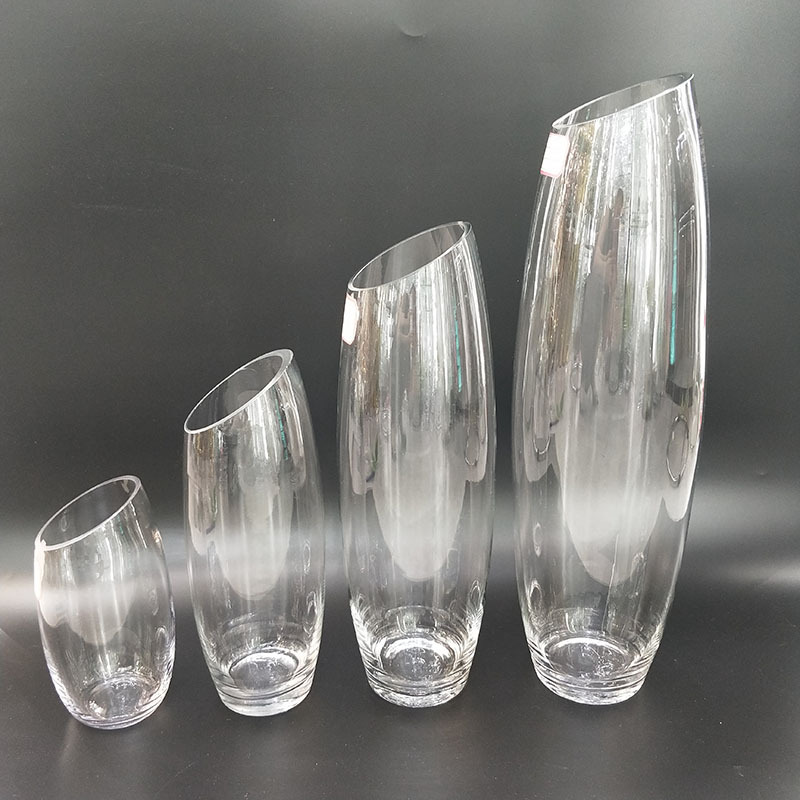 Factory Wholesale Wedding Guide Vase Shell Waist Drum Oblique Transparent Glass Vase Hydroponic Rose Vase