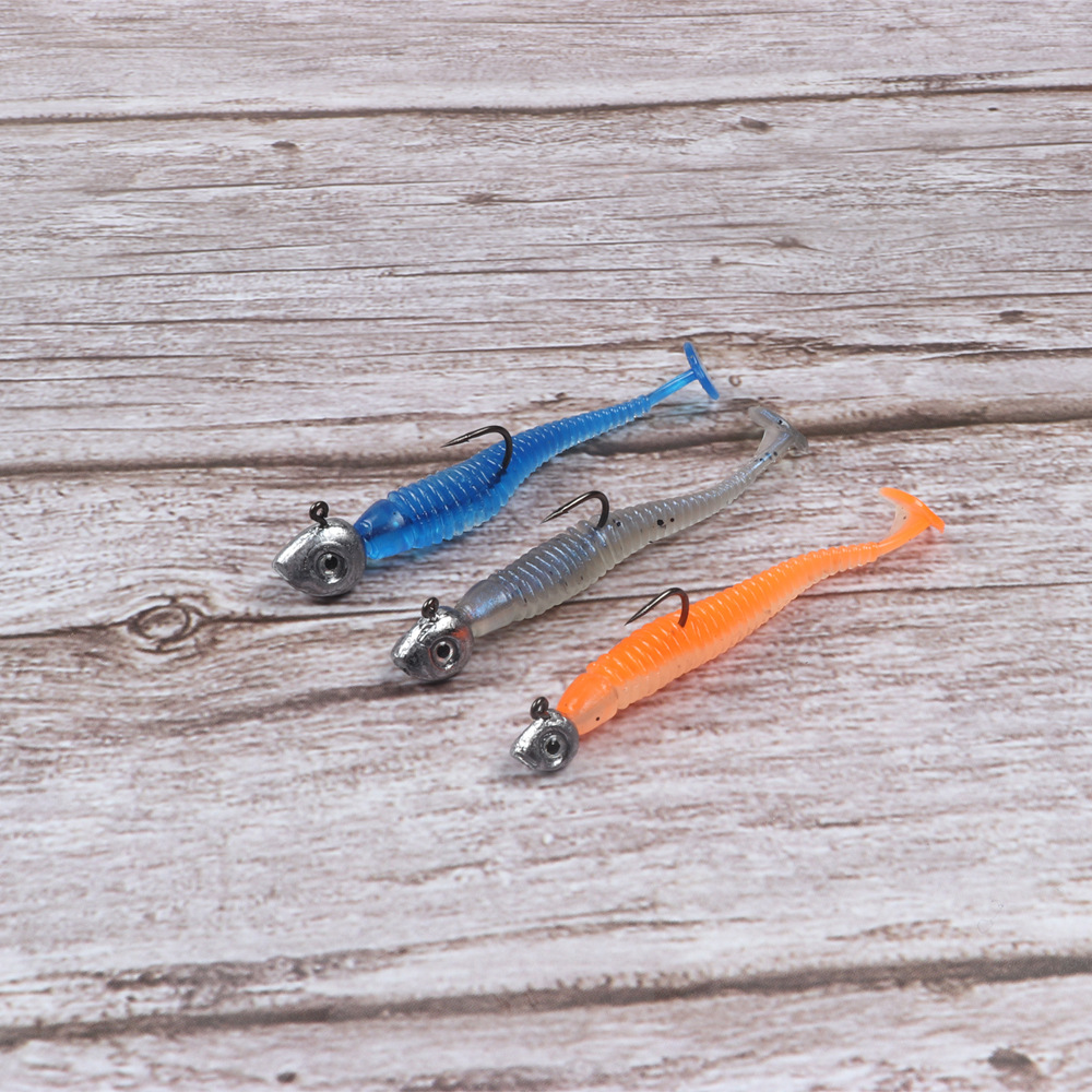 t尾跨境新款路亚饵螺纹软饵0.8g 2g 4.2g 10色装双色t尾软饵