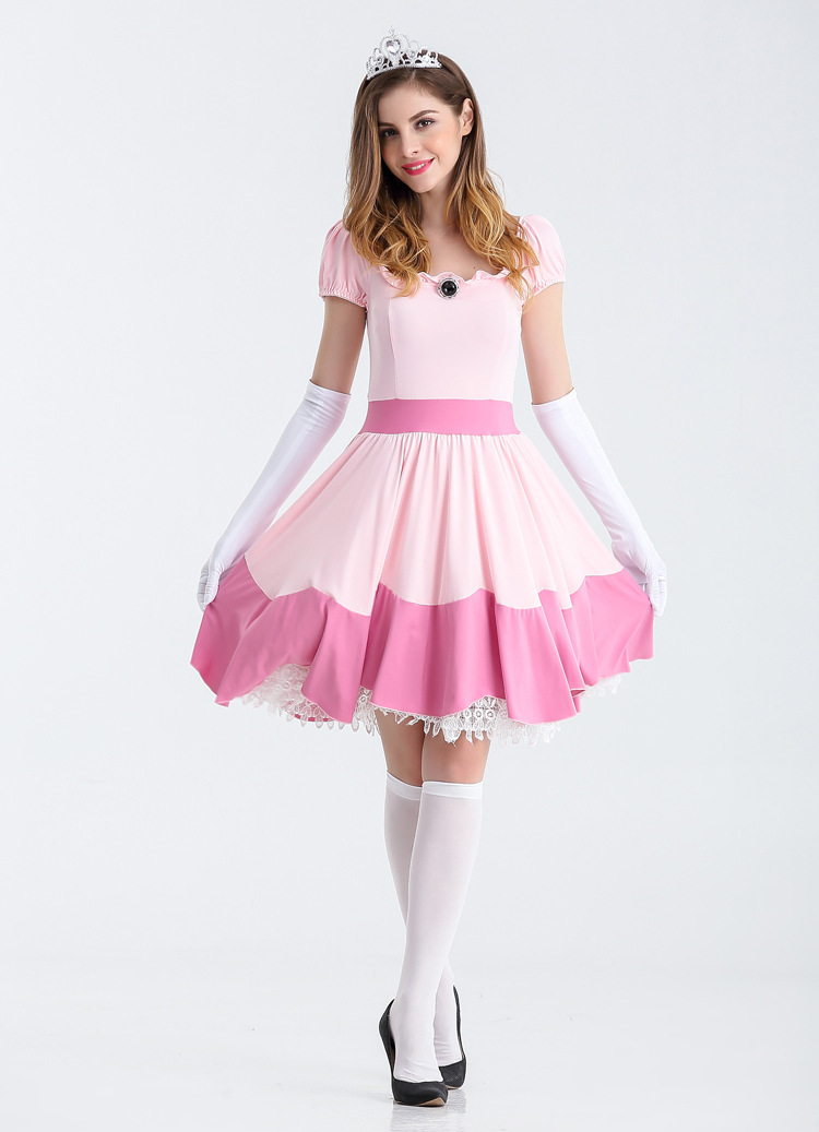 万圣节服装粉色公主裙 超级玛丽公主马里奥女王化妆舞会cosplay服