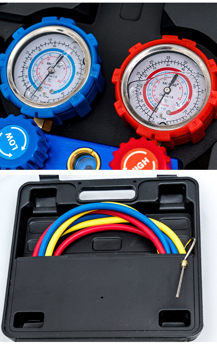 r134a冷媒汽车加氟表雪种压力表冷媒双表阀空调加氟工具套装批发