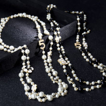 韩版珍珠项链时尚长款多层5字小香风挂件配饰装饰链厂家直销代发
